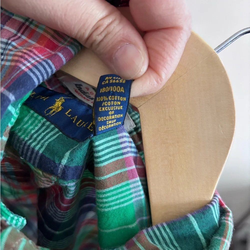 Ralph Lauren 100% Cotton Plaid Short-Sleeve Button-Down Shirt Youth L